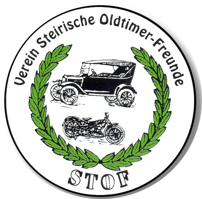 Abzeichen des Vereins STOF-Steirische Oldtimer-Freunde. Kreisrunde weiße Plakette. Im Zentrum Federzeichnung, ein nach links zeigender Oldtimer-PKW, 
                    darunter ein nach rechts zeigendes Oldtimer- Motorrad
                    beide umschlossen von einem grünen Lorbeerkranz. 
                    Am unteren Rand der Plakette Schriftzug STOF, am oberen Rand Schriftzug Verein Steirische Oldtimer-Freunde